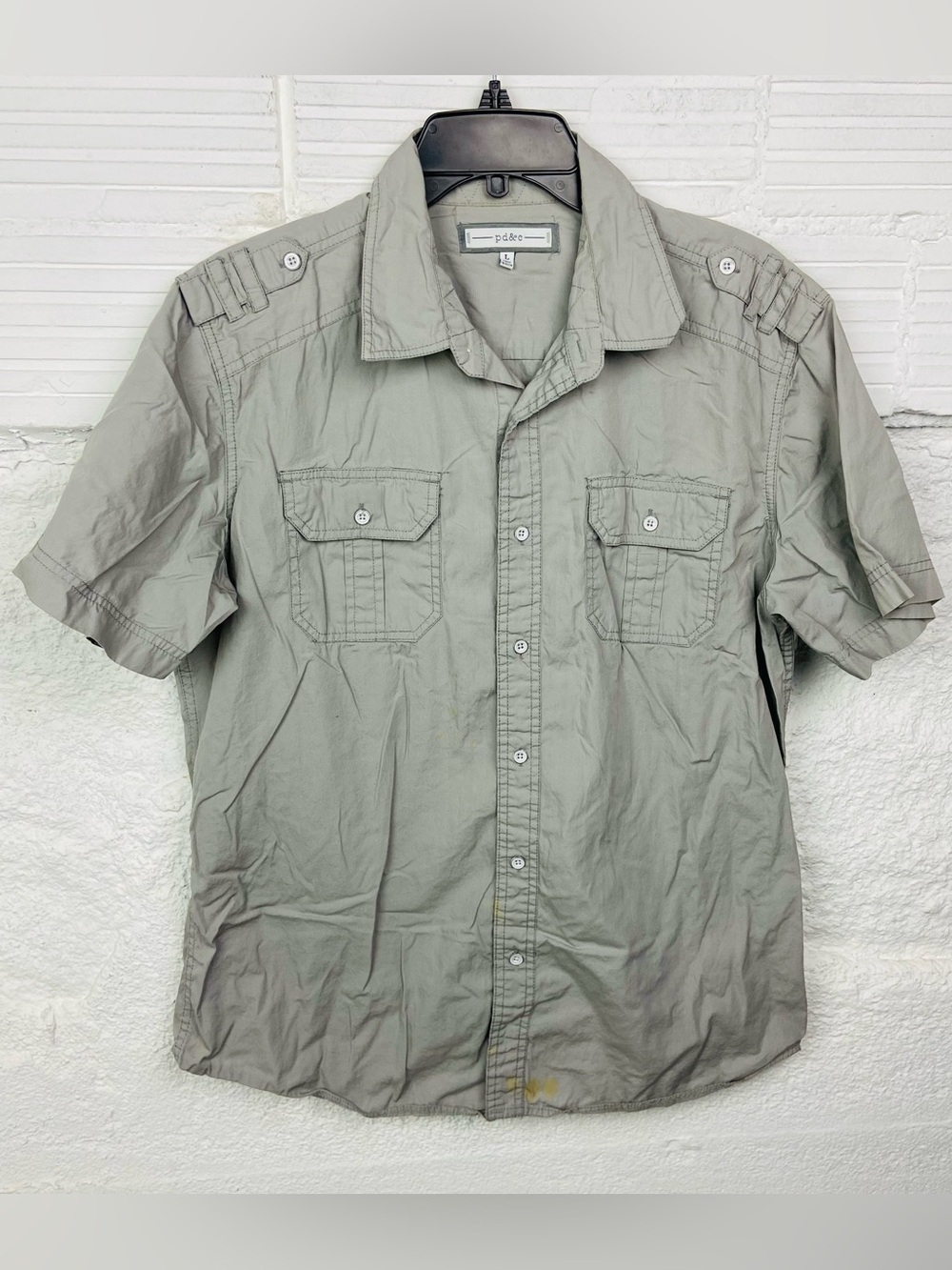 PD&C cotton Short-Sleeve Button Utility Shirt in Light Gray size large